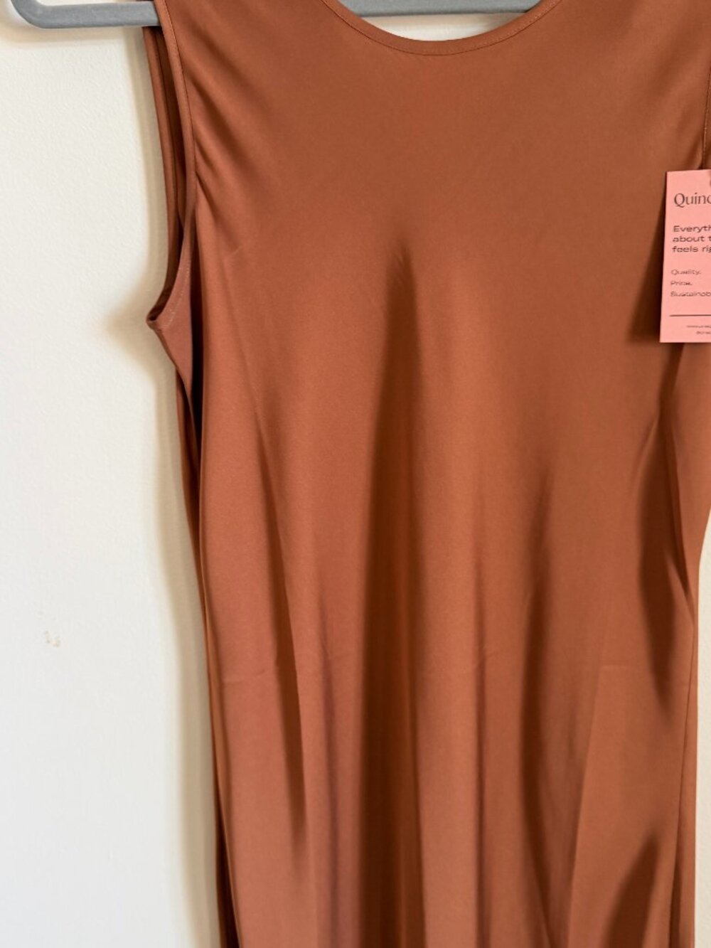 NWT QUINCE Washable Stretch Silk Sleeveless Dress, Copper Brown, Size S